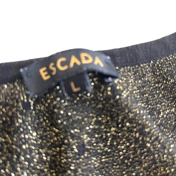 Escada black gold dot knit short sleeve sweater size Large - Picture 4 of 8